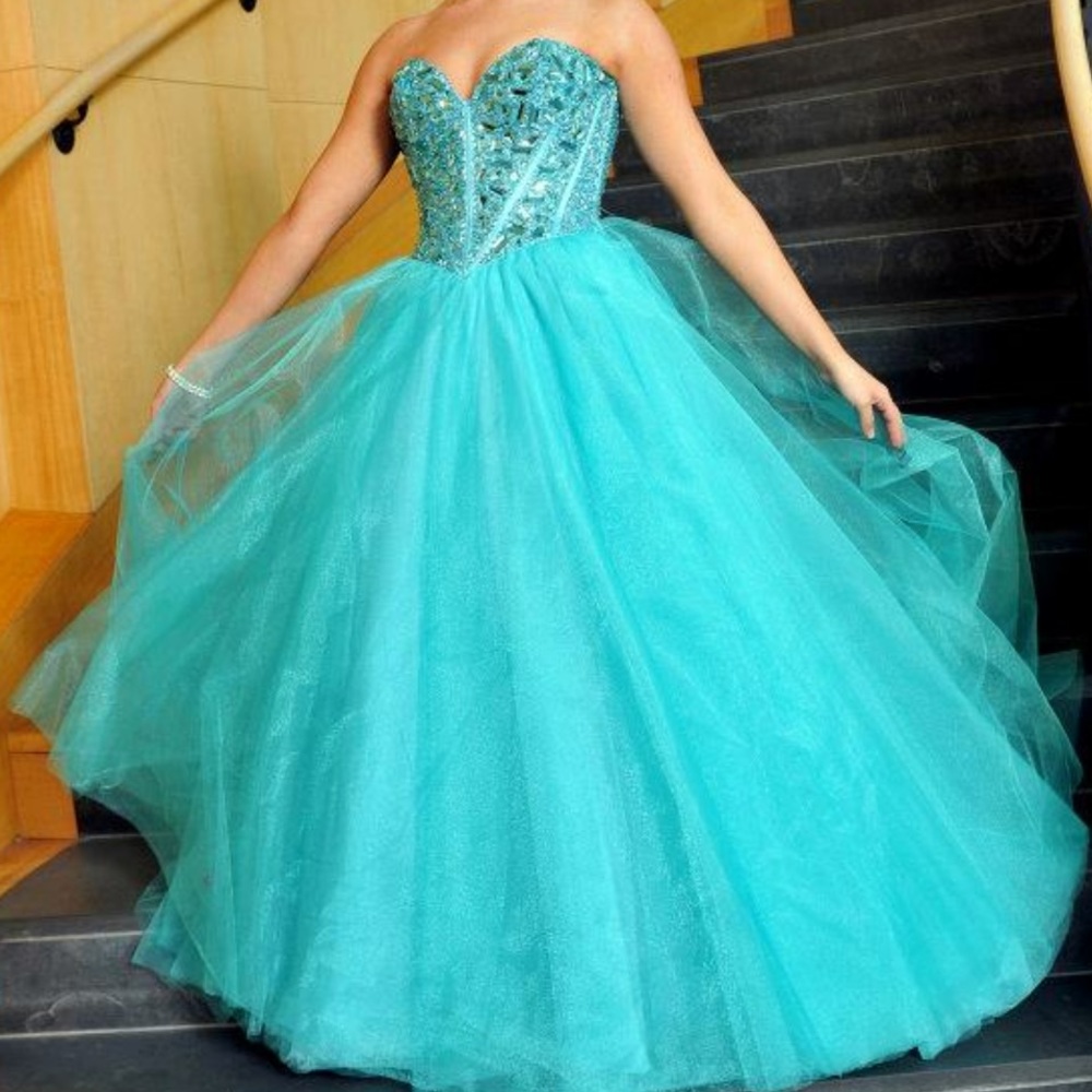 Beautiful Sherri Hill Blue Crystal Ballgown
